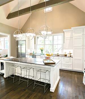 A Medium Density Fiberboard Kitchen featuring Bishop cabinet doors in Glacier from Wellborn Cabinet, Inc.