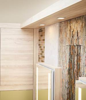 Bel-Air and Sterling is Decorative Laminate Veneer Door and Metal Door door group with a Slab cabinet door from Wellborn Cabinet.