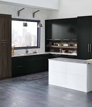 Arcadia and Midtown is Decorative Laminate Veneer Door door group with a Slab cabinet door from Wellborn Cabinet.