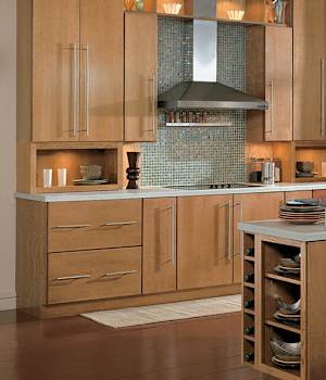 A Oak Kitchen featuring Urban cabinet doors in Light from Wellborn Cabinet, Inc.