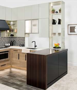 Bel-Air, Midtown, and Fresno is Decorative Laminate Veneer Door and Metal Door door group with a Slab cabinet door from Wellborn Cabinet.