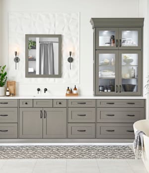 A Maple Bath featuring Prairie cabinet doors in Willow from Wellborn Cabinet, Inc.