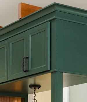 These ColorInspire cabinets for the 2020 Exhibit Booth home were provided by Wellborn Cabinet, Inc.