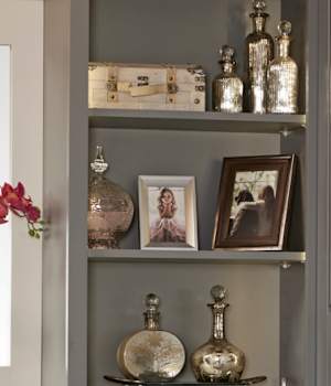 These Gray and Medium cabinets for the 2021 Exhibit Booth home were provided by Wellborn Cabinet, Inc.