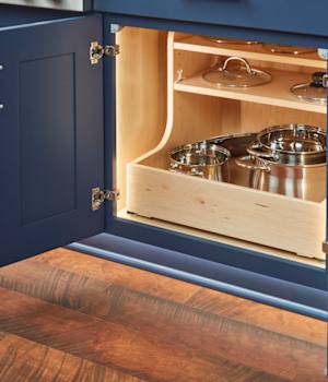 These Blue and Medium cabinets for the 2021 Exhibit Booth home were provided by Wellborn Cabinet, Inc.