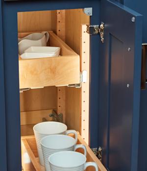 These Blue and Medium cabinets for the 2021 Exhibit Booth home were provided by Wellborn Cabinet, Inc.