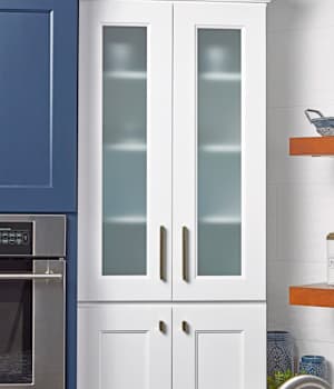 These Medium, Blue, Light, and White cabinets for the 2021 Exhibit Booth home were provided by Wellborn Cabinet, Inc.