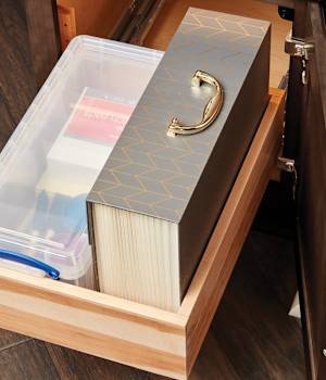 These Medium and Gray cabinets for the 2021 Exhibit Booth home were provided by Wellborn Cabinet, Inc.