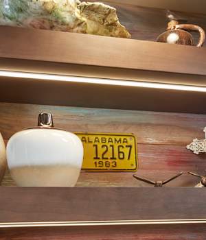 These Medium and Gray cabinets for the 2021 Exhibit Booth home were provided by Wellborn Cabinet, Inc.