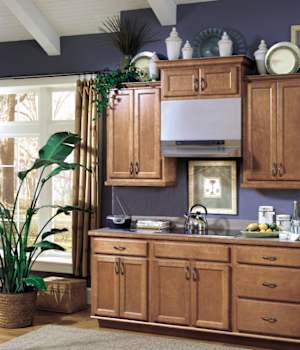 A Maple Kitchen featuring Hampton Square cabinet doors in Medium from Wellborn Cabinet, Inc.