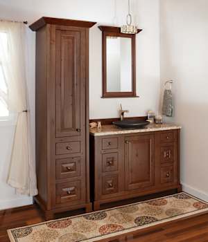 A Character Cherry Bath featuring Davenport Square cabinet doors in Caramel from Wellborn Cabinet, Inc.
