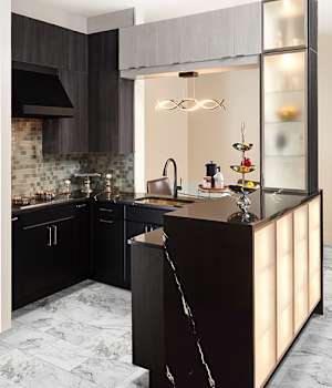 Muriel is Decorative Laminate Veneer Door door group with a Recessed, Square, and Slab cabinet door from Wellborn Cabinet.