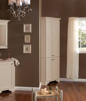 A Maple Bath featuring Henlow Square cabinet doors in Gray Mist Granite from Wellborn Cabinet, Inc.