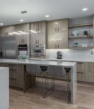 Midtown is Decorative Laminate Veneer Door door group with a Slab cabinet door from Wellborn Cabinet.