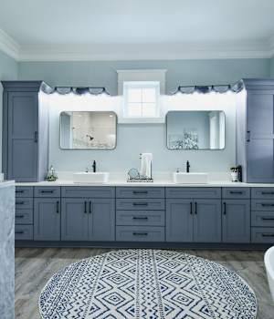 A Medium Density Fiberboard Bath featuring Saybrook cabinet doors in Cape from Wellborn Cabinet, Inc.