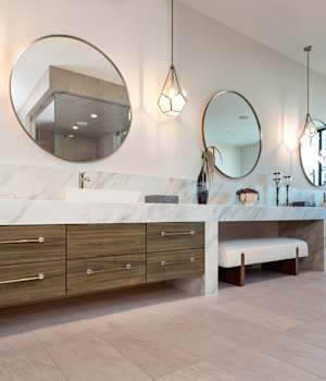 Luxury Modern Bathroom with Floating Wood Cabinets
