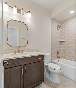 A Oak Bath featuring Prairie cabinet doors in Peppermill from Wellborn Cabinet, Inc.