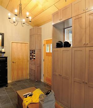 A Maple Other Rooms featuring Hanover cabinet doors in Oatmeal Charcoal from Wellborn Cabinet, Inc.