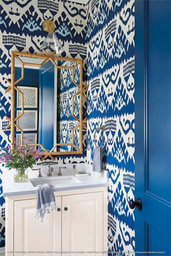 A Maple Bath featuring Davenport Square Inset cabinet doors in Glacier from Wellborn Cabinet, Inc.