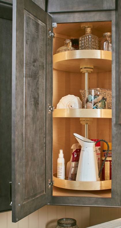 These Medium and Gray cabinets for the 2021 Exhibit Booth home were provided by Wellborn Cabinet, Inc.