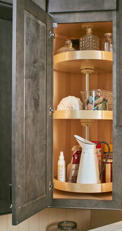 These Medium and Gray cabinets for the 2021 Exhibit Booth home were provided by Wellborn Cabinet, Inc.