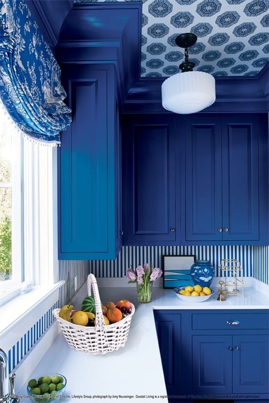 A Maple Kitchen featuring Davenport Square Inset cabinet doors in Sapphire from Wellborn Cabinet, Inc.