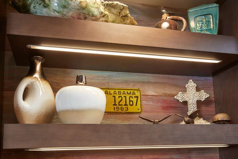 These Medium and Gray cabinets for the 2021 Exhibit Booth home were provided by Wellborn Cabinet, Inc.