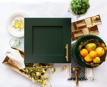 dark green painted cabinet door