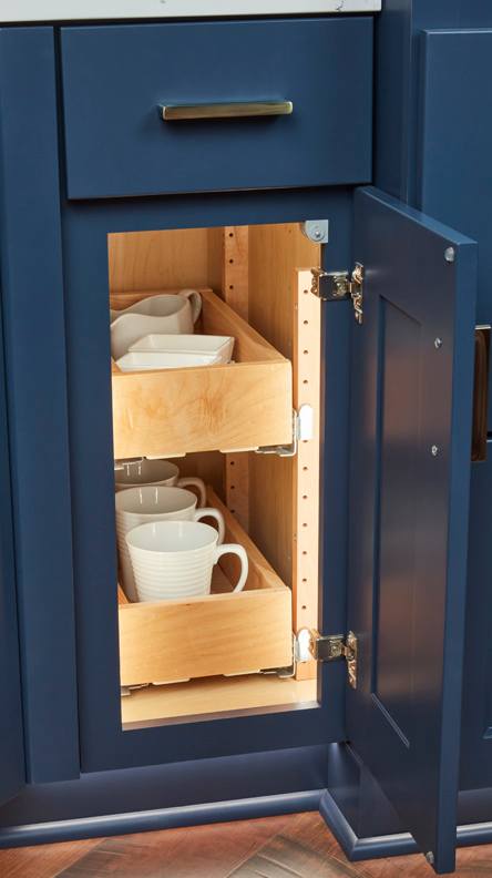 These Blue and Medium cabinets for the 2021 Exhibit Booth home were provided by Wellborn Cabinet, Inc.