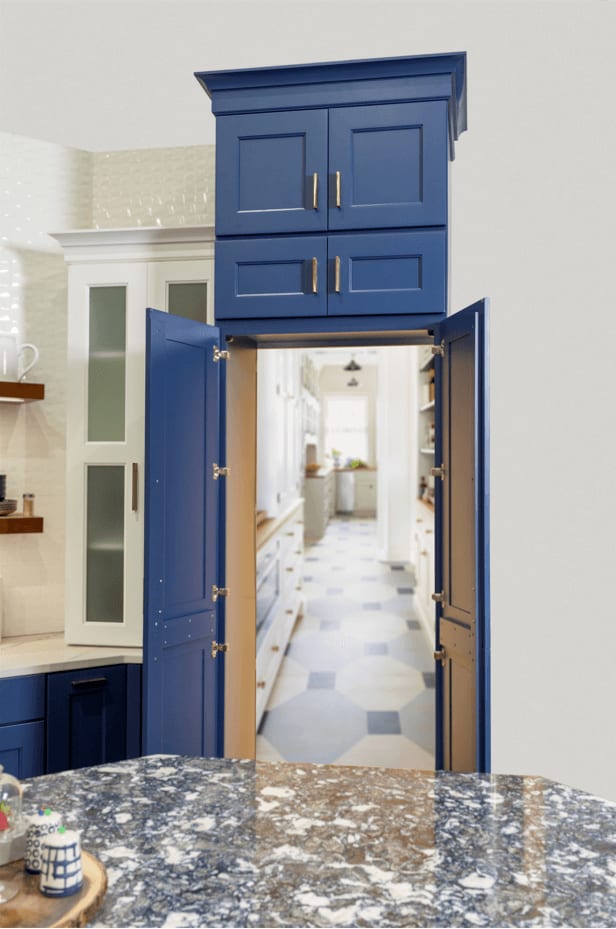 white shaker walk-in pantry 