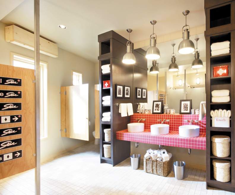 A Maple Bath featuring Milan cabinet doors in Shadow from Wellborn Cabinet, Inc.