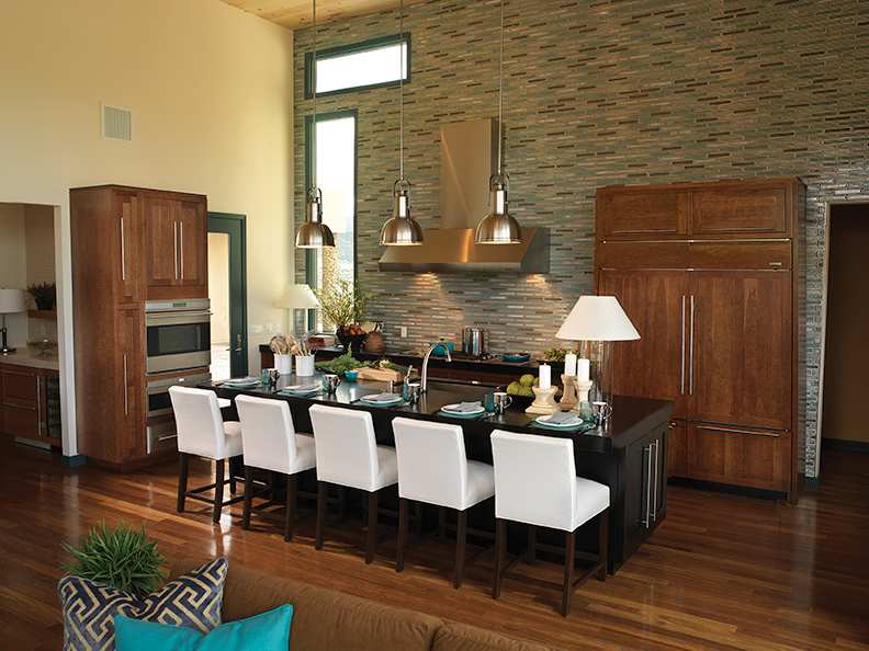 A Cherry Kitchen featuring Hanover Inset cabinet doors in Caramel Java from Wellborn Cabinet, Inc.