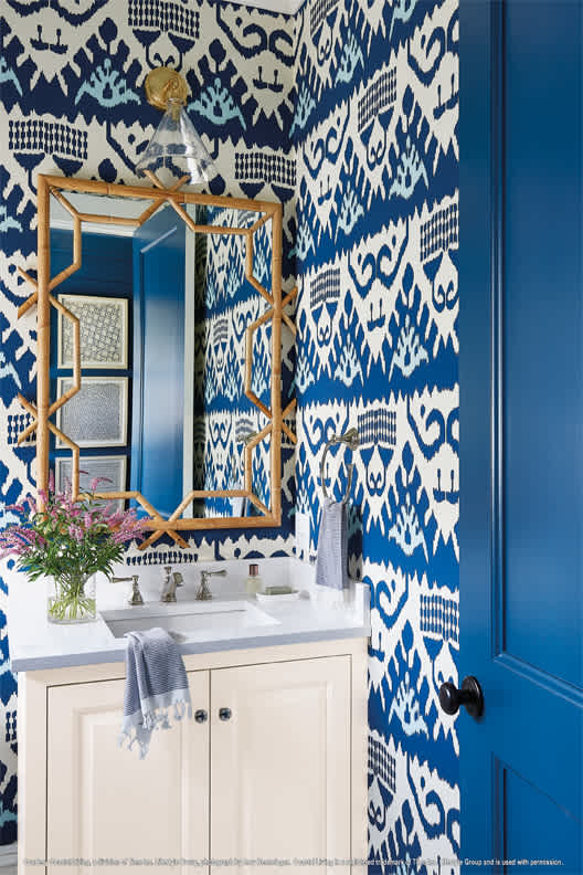 A Maple Bath featuring Davenport Square Inset cabinet doors in Glacier from Wellborn Cabinet, Inc.