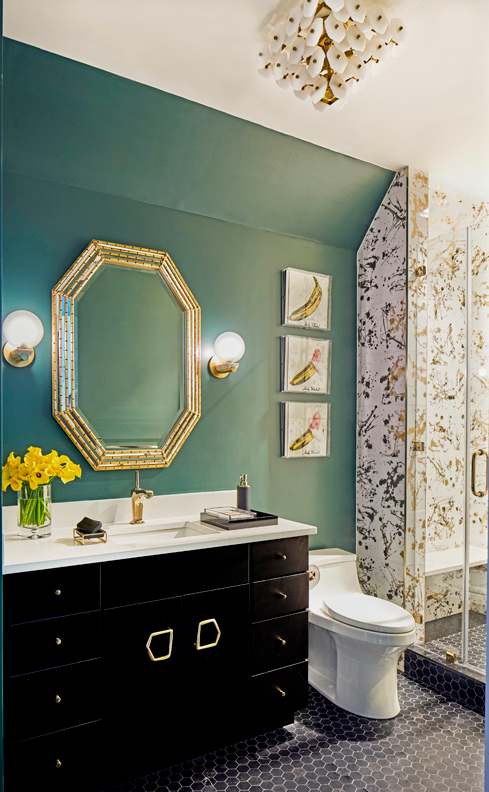 A Maple Bath featuring Milan cabinet doors in Onyx from Wellborn Cabinet, Inc.