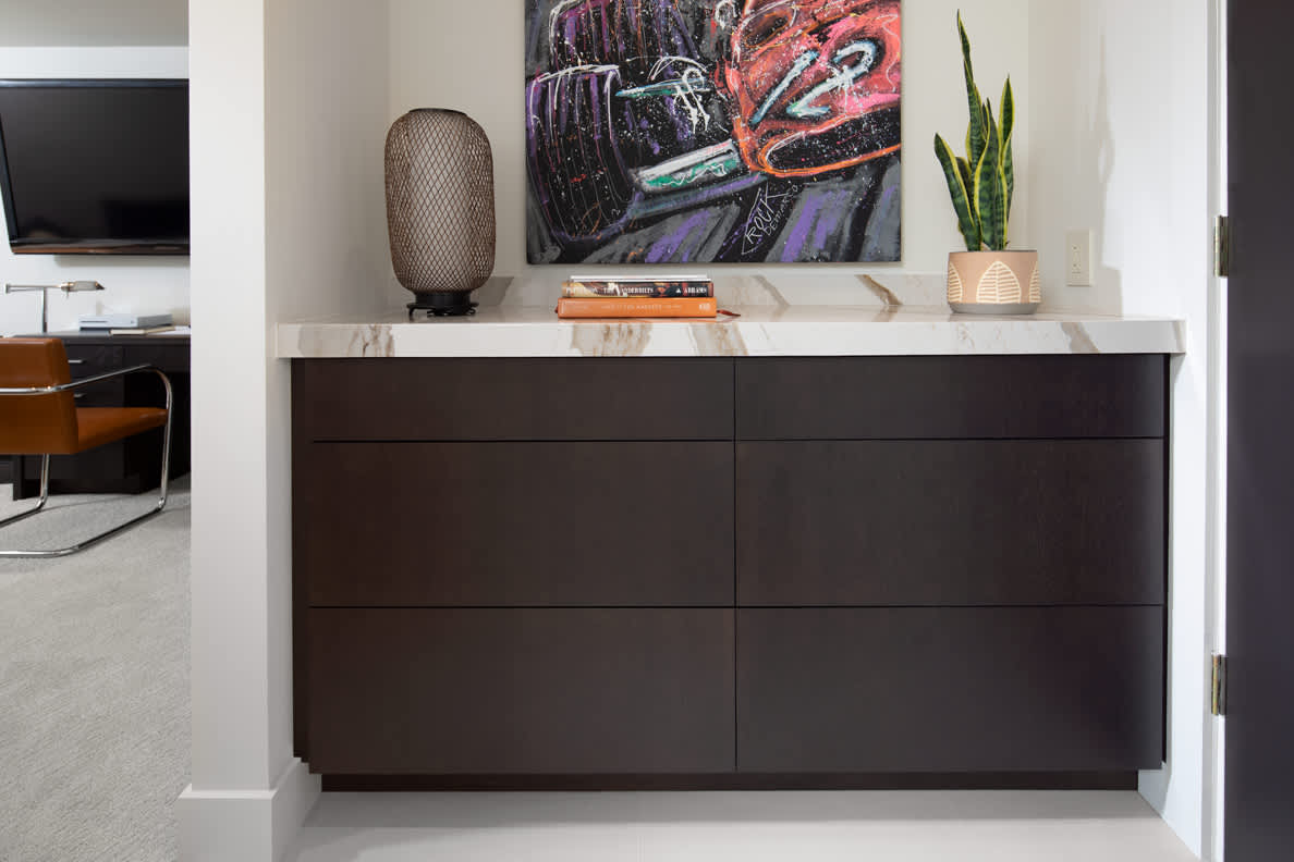 A Oak Other Rooms featuring Milan cabinet doors in Nightfall from Wellborn Cabinet, Inc.